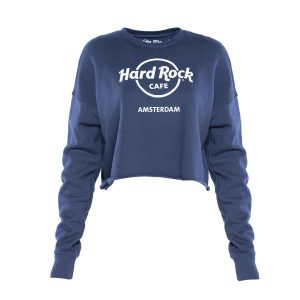 Cropped Classic Crewneck Logo Pullover in Navy