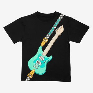 Rock Kids Tee in Black with Electric Guitar Strap Design