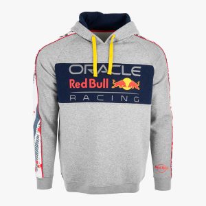 Oracle Red Bull Racing Hoodie in Grey with Sleeve Print Piping