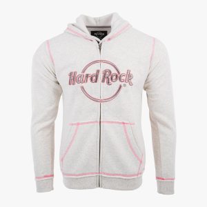 Ladies Fit Metallic Puff Logo Zip Hoodie in Oatmeal